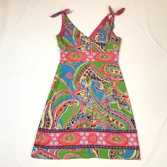 Lilly Pulitzer Silk Sleevless V Neck Dress Tie Shoulder Size Small - Picture 2 of 10